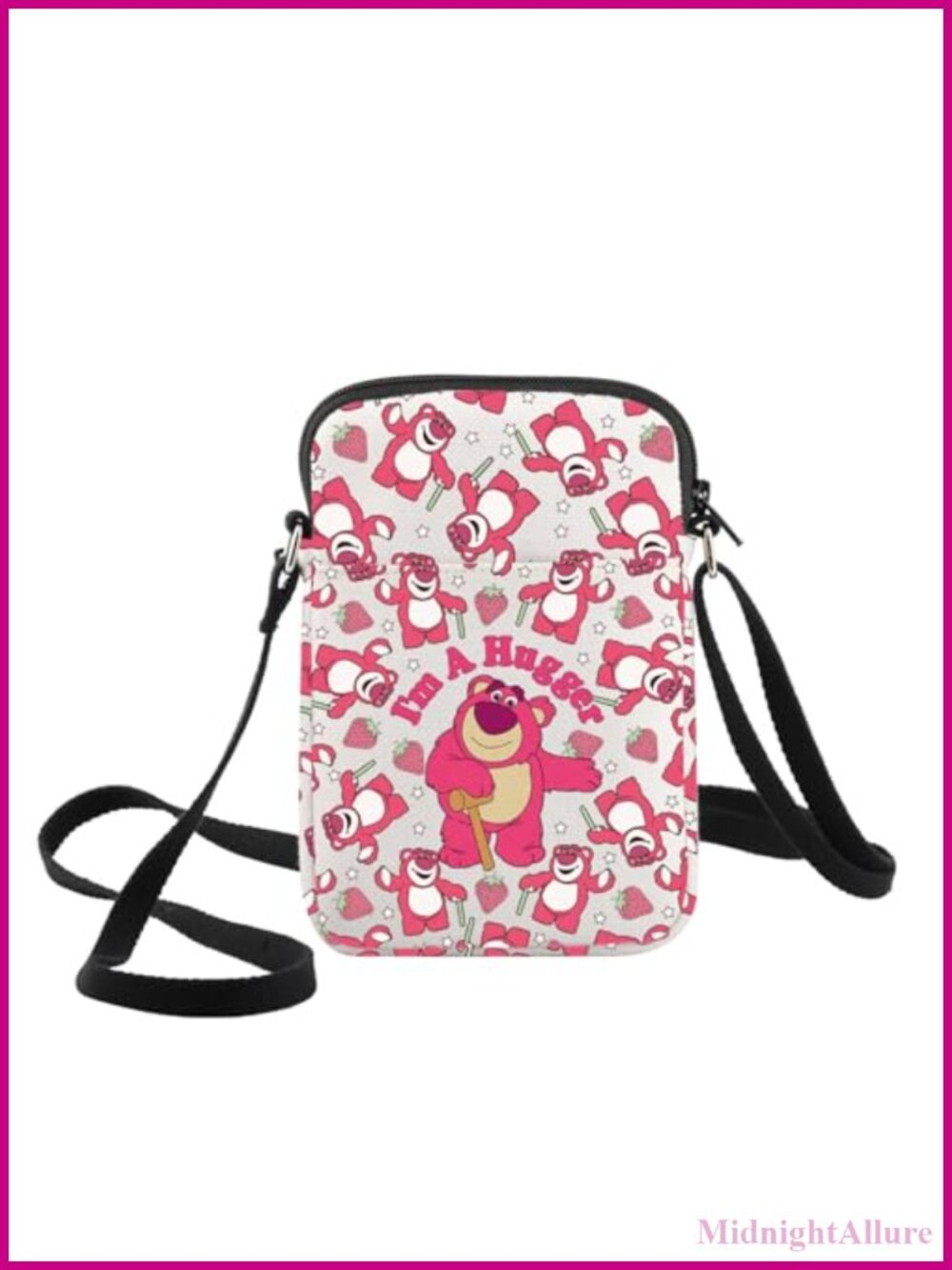 Water-Resistant Canvas Crossbody Bag with 3D Printed Cartoon Bear Design